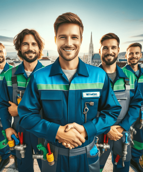 DALL·E 2024-01-29 16.02.15 - A team of professionals in blue and green uniforms, embodying the spirit of handshake quality in the field of pipe cleaning services. The setting is W (1)